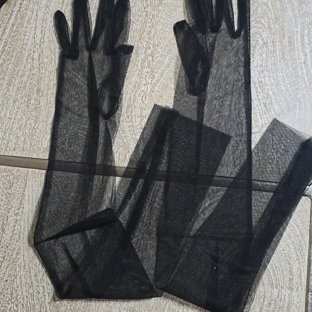 Long Black Mesh Gloves